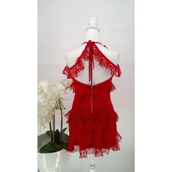 Selfie Leslie Womens Red Floral Crochet Ruffle Lined Fairy Mini Dress Size M - Picture 5 of 10